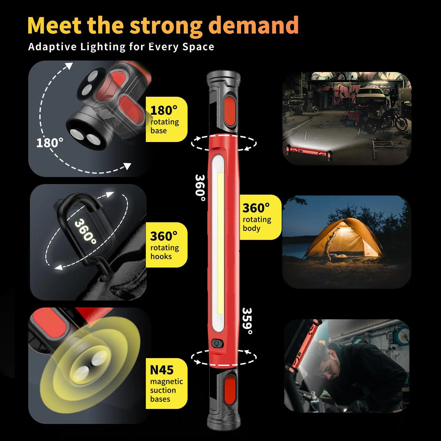 Magnetic led work light work light Built-in Rechargeable Battery Underhood Work Lamp Bar Car Repair Outdoor lighting