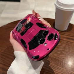 Luxurious 3D Sports Car Silicone Phone Case - Stylish Shockproof Cover & Creative Gift - iPhone 15 Plus (Rose Red)