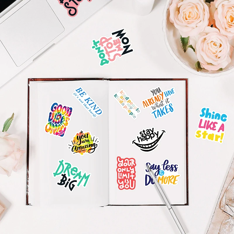 DIY 노트북 스크랩북 스티커 선물, 영감을 주는 문구, Life Quotes 데칼, 50 개