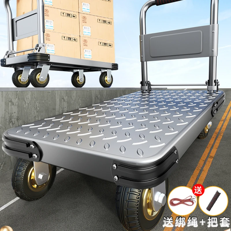 

Steel plate trolley pulling cargo folding flat cart portable trolley trailer handling heavy objects hand cart