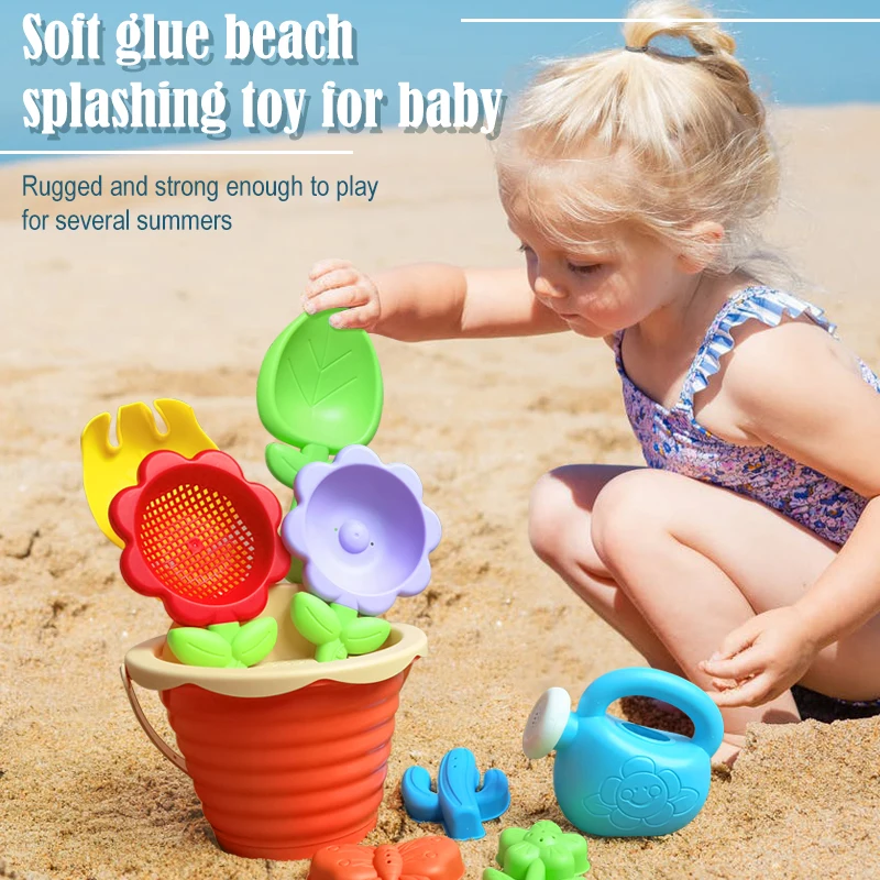 Children's beach toys, playing with sand, digging an hourglass, playing with water, shovels, buckets, and kettles, ages 1-6 2