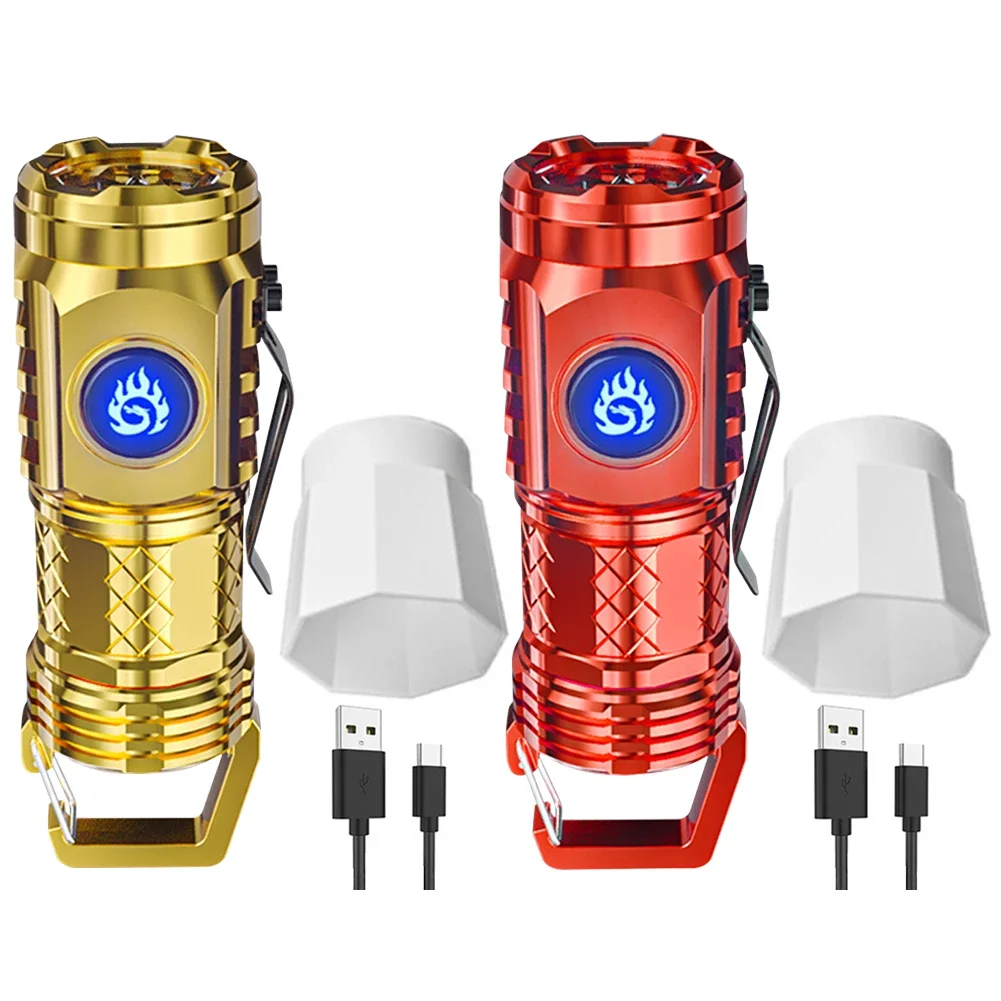 LED Powerful Handheld Flashlight USB Rechargeable Camping Pocket Lamp IPX4 Waterproof Handheld Emergency Light for Night Running