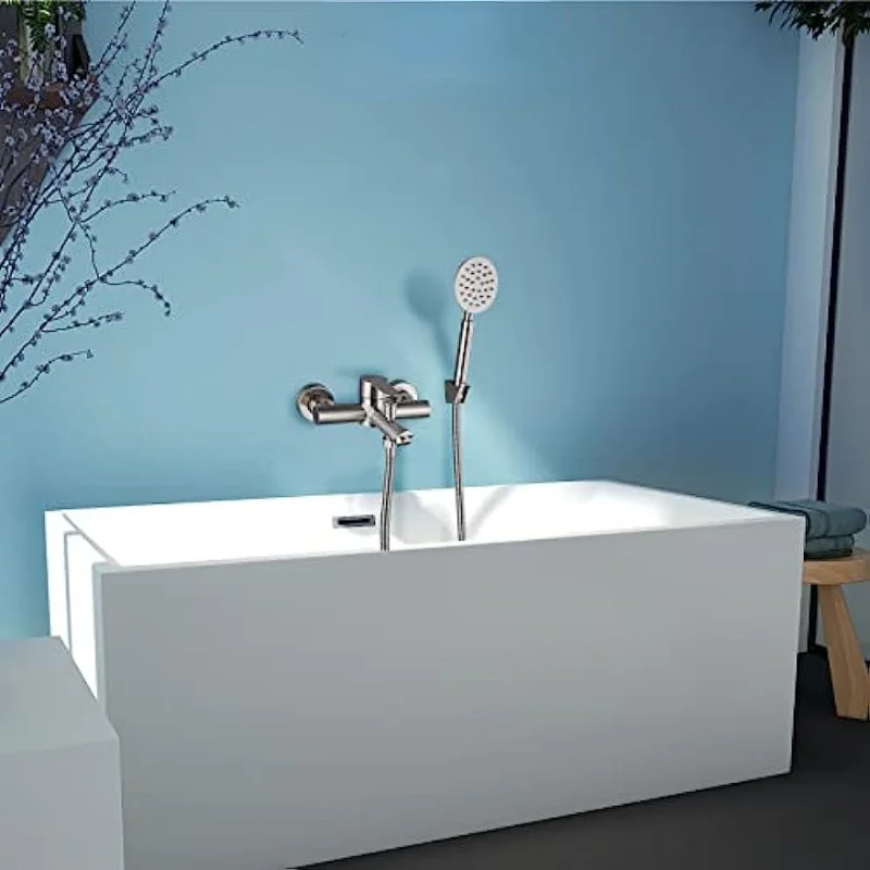 Bathroom Brushed Bathtub Faucet Wall Mount Filler with Handheld Rainfall Sprayer Shower Set Mixer Taps SUS304 Stainless Steel