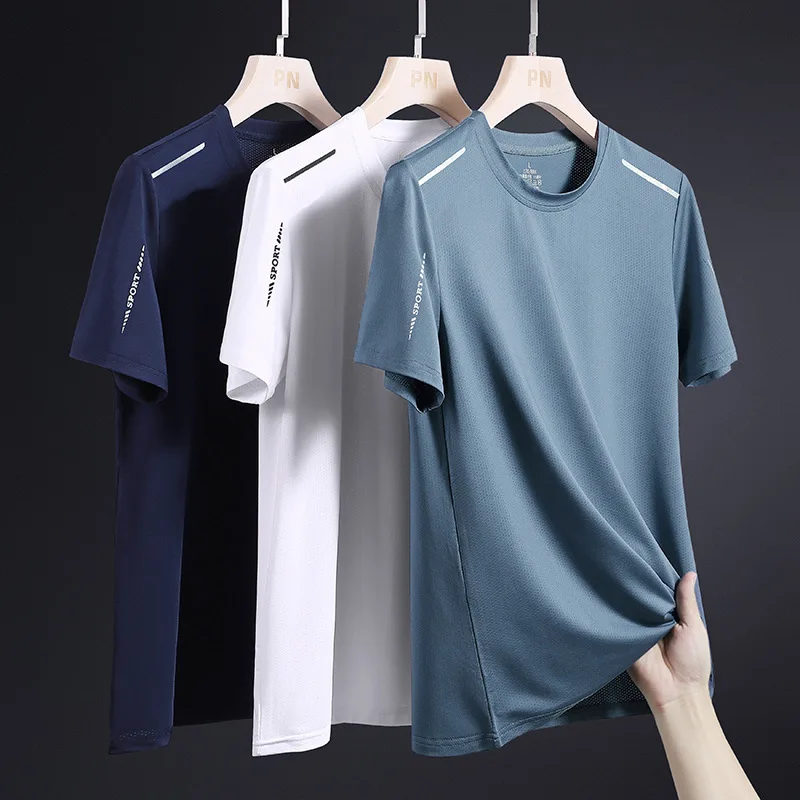 

Shirts for Men Men's Ice Silk Short Sleeve Breathable Solid T-shirt Summer Sports Thin Fast Delivery Men Tshirts Tees Tops