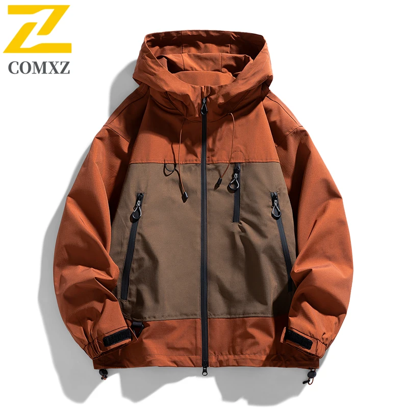 Comxz 2025 Waterproof Windbreaker Hooded Jacket Zipper Front Multi Pocket Adjustable Cuff Lightweight Outdoor Sport Coat
