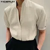 INCERUN Tops 2024 Korean Style New Men's Striped Stand Neck Design Shirts Leisure Streetwear Hot Sale Short Sleeved Blouse S-5XL 1