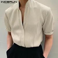 INCERUN Tops 2024 Korean Style New Men's Striped Stand Neck Design Shirts Leisure Streetwear Hot Sale Short Sleeved Blouse S-5XL 1
