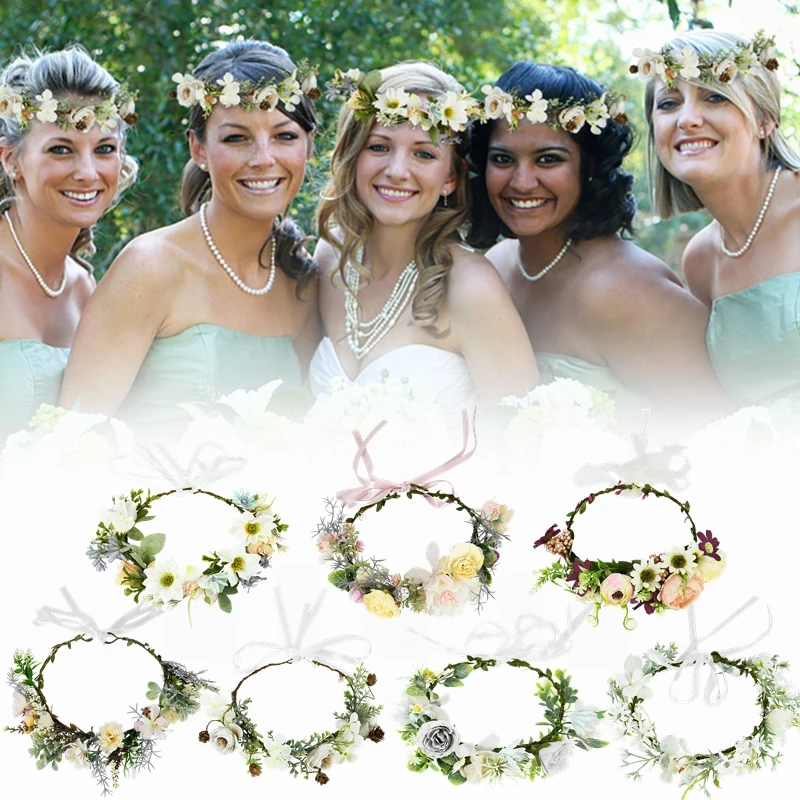 

1Pc Women Charm Flower Wreath Tiara Wedding Bride Floral Crown Headband Garland Princess Wreath Girls Crown Hair Accessories 75z
