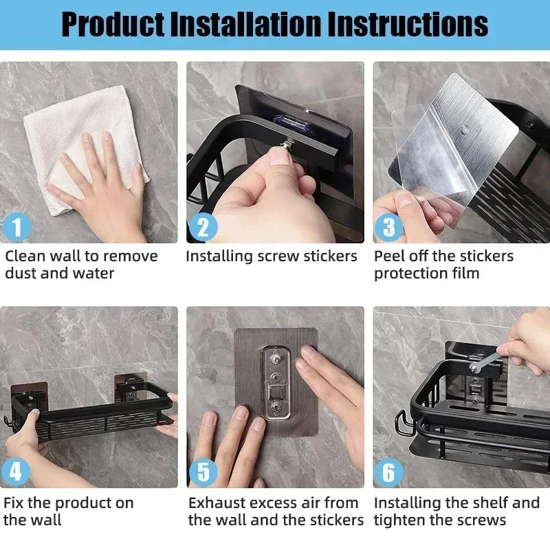 Bathroom Shelf Kitchen Storage Organizer Aluminum Alloy Shampoo Rack Shower Shelf Bathroom Accessories No Drill Shelf 6