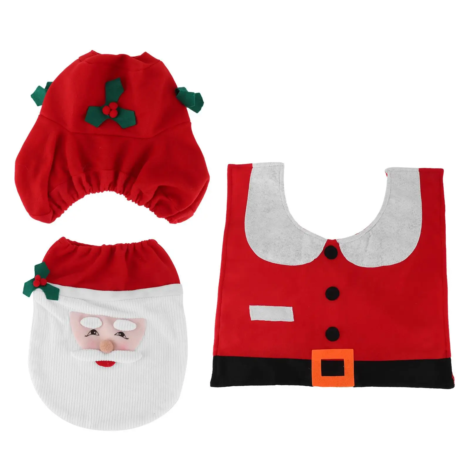 3Pcs Christmas Toilet Cover Set-Festive Bathroom Mat Rug Decor for Home Decoration