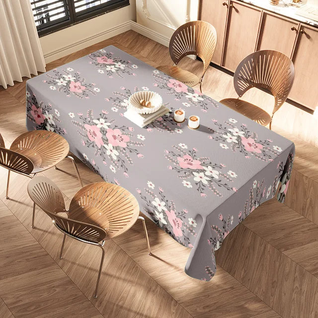Modern Grey Floral Tablecloth 2