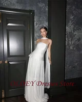 OLOEY Modern Simple A Line Wedding Dresses 2 pcs Strapless Scalf Satin Tulle Scalf Bridal Gowns Plus Size Robes Customized 2