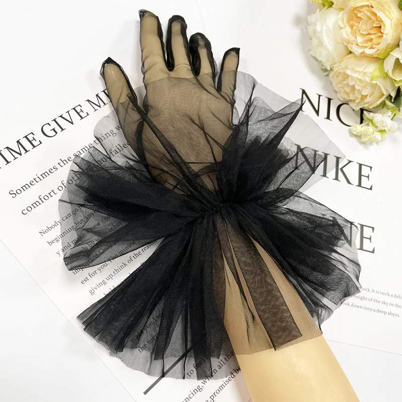 

1pair Women Sexy Mesh Tulle Finger Gloves Women Summer Sun Protection Anti-uv Anti-slip Mitten Wedding Bride Dress Accessories