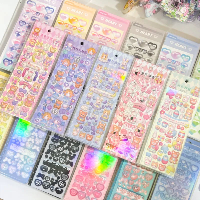 5/7Pcs/Set Cute Cartoon Pet Phantom Heart Laser Sticker Pack Vintage Journal Collage DIY Scrapbooking Kawaii Stationery Stickers