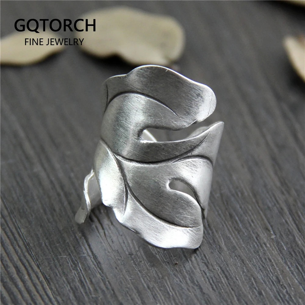 Anillos de plata esterlina hechos a mano para mujer, joyería fina con forma de hoja de hueca, AliExpress