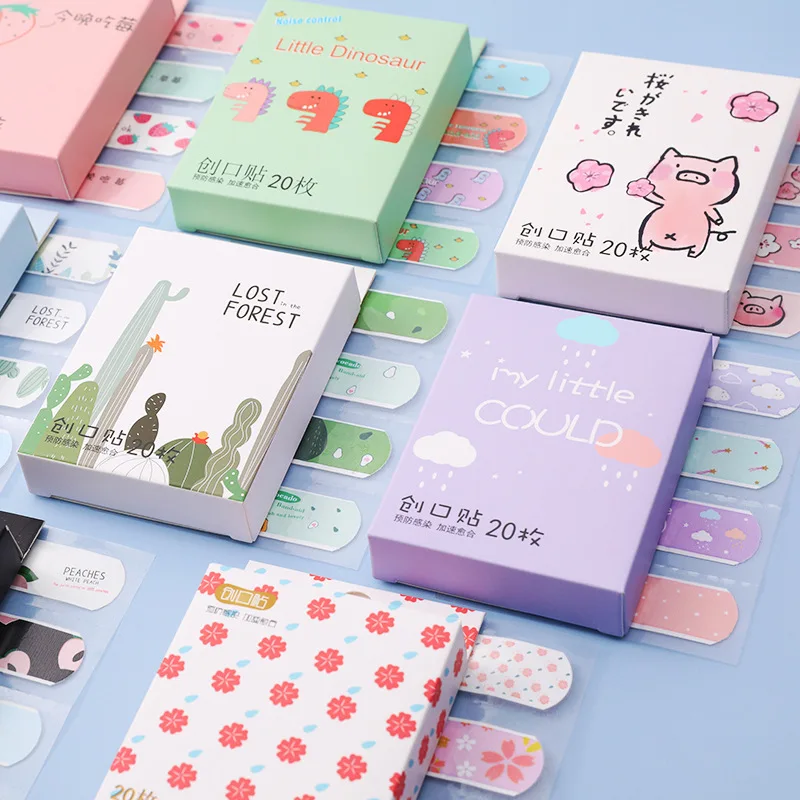 20pcs Cute Cartoon Simple Patterned Curved Patch Wound Strips Dressing Adhesive Plaster Bandages Band Aid for Children Banditas