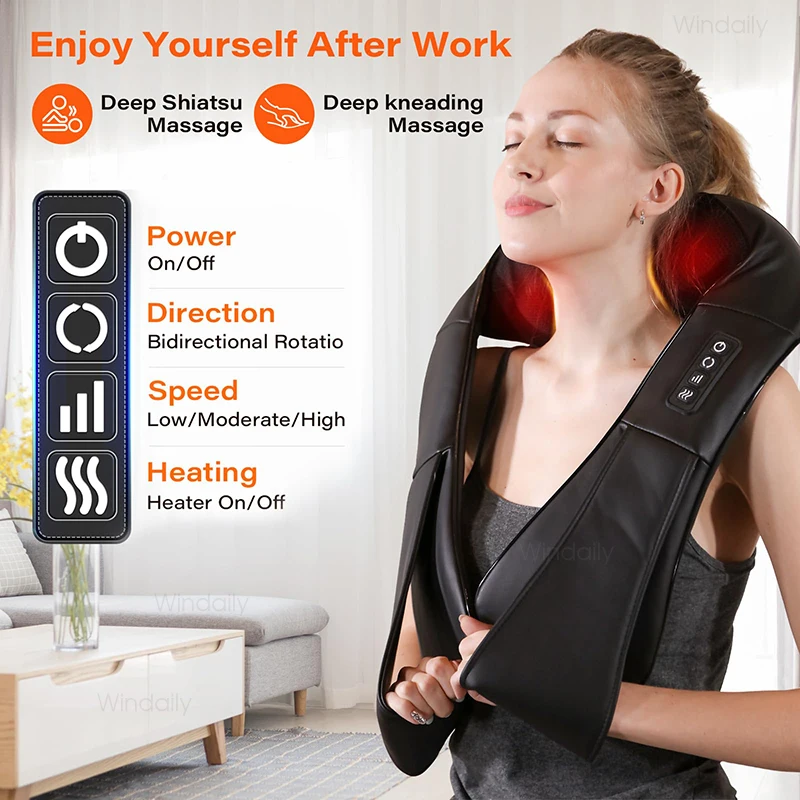 4D Shiatsu Neck and Shoulder Massager With Heat Electric Back Massagers Kneading Massage Pillow Full Body Muscle Home Car Use 4