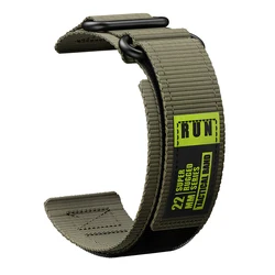 Premium 22mm Hook and Loop Nylon Sports Watch Band Replacement Strap - 22mm (Army Green)