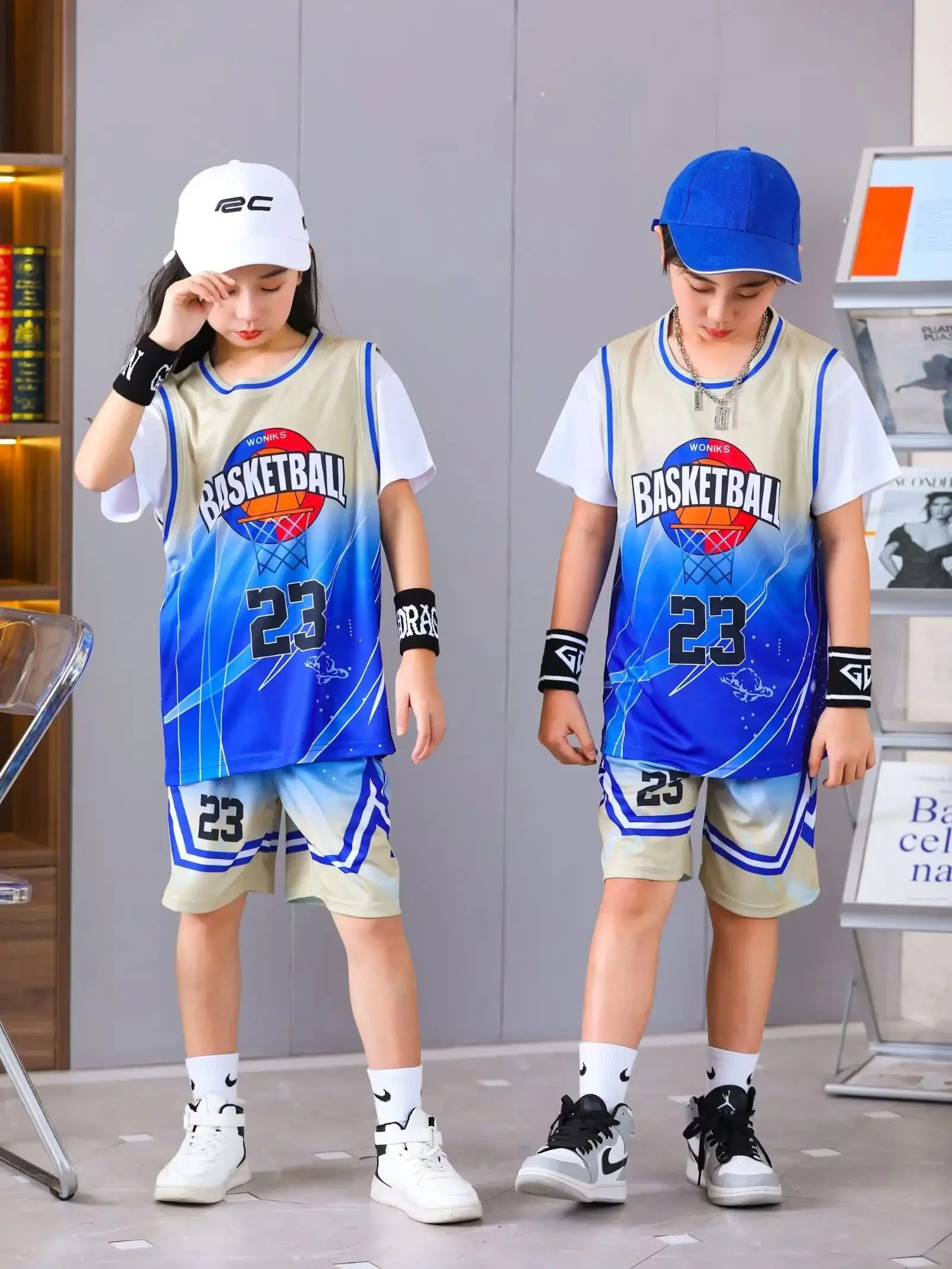 American Children's clothing suit quick-drying sweat-absorbent boys girls NO.23 Basketball Jerseys Fake two-piece uniform kit pr