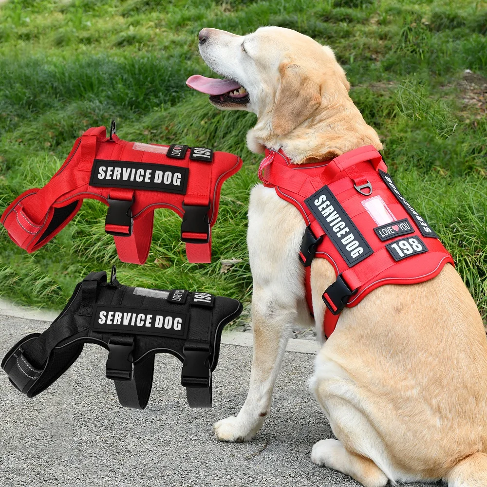 Service Dog Vest No Pull Dog Harness with 4 Dog Patches, Reflective Pet Harness with Durable Soft Padded Handle for Training Med Service Dog Vest No Pull Dog Harness with 4 Dog Patches, Reflective Pet Harness with Durable Soft Padded Handle for Training Med