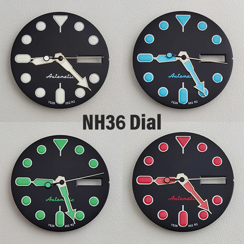 

Циферблат NH36 28,5 мм, циферблат часов, зеленый светящийся циферблат, подходит для NH35 NH36 механизм, аксессуары для часов, инструмент для ремонта часов