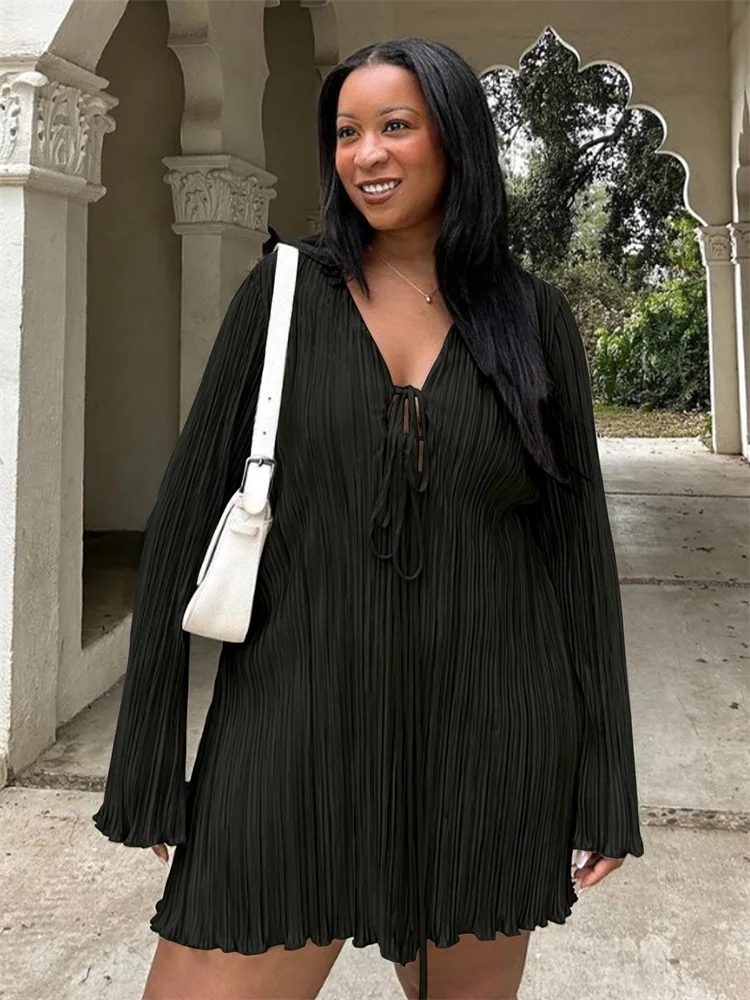 Wmstar Plus Size Dresses for Women Elegant Lady Draped Loose Long Sleeve Party Bandage Dress Wholesale Dropshipping New Style