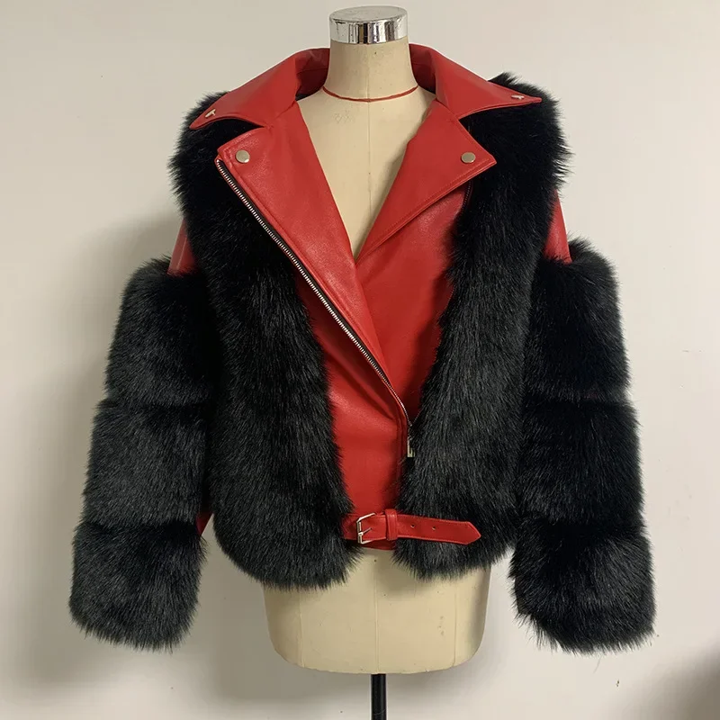 

Fur Jacket for Women's Winter Fox Like Fur Jacket Fashionable Cotton Jacket Warm Motorcycle Coat