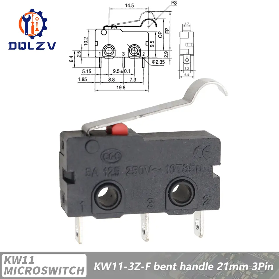 5A 125V250V KW12 Travel Limit Switch KW11-3Z-2 With Handle 16mm Contact Button Micro switch KW12-N 2Pin/3Pin KW12-A NO/NC image 17