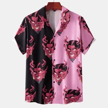  Hawaiian Shirt for Men Cuban Collar Devil Print Men's Shirt Fashion Streetwear Summer Short Sleeve Top Trendy New Men's Clothing 