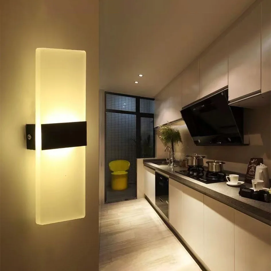 Modern4/6/12W LED 아크릴 벽 램프, AC90-260V 길고 따뜻한 흰색 침구 거실 실내 벽 램프, 침실 모던 심플