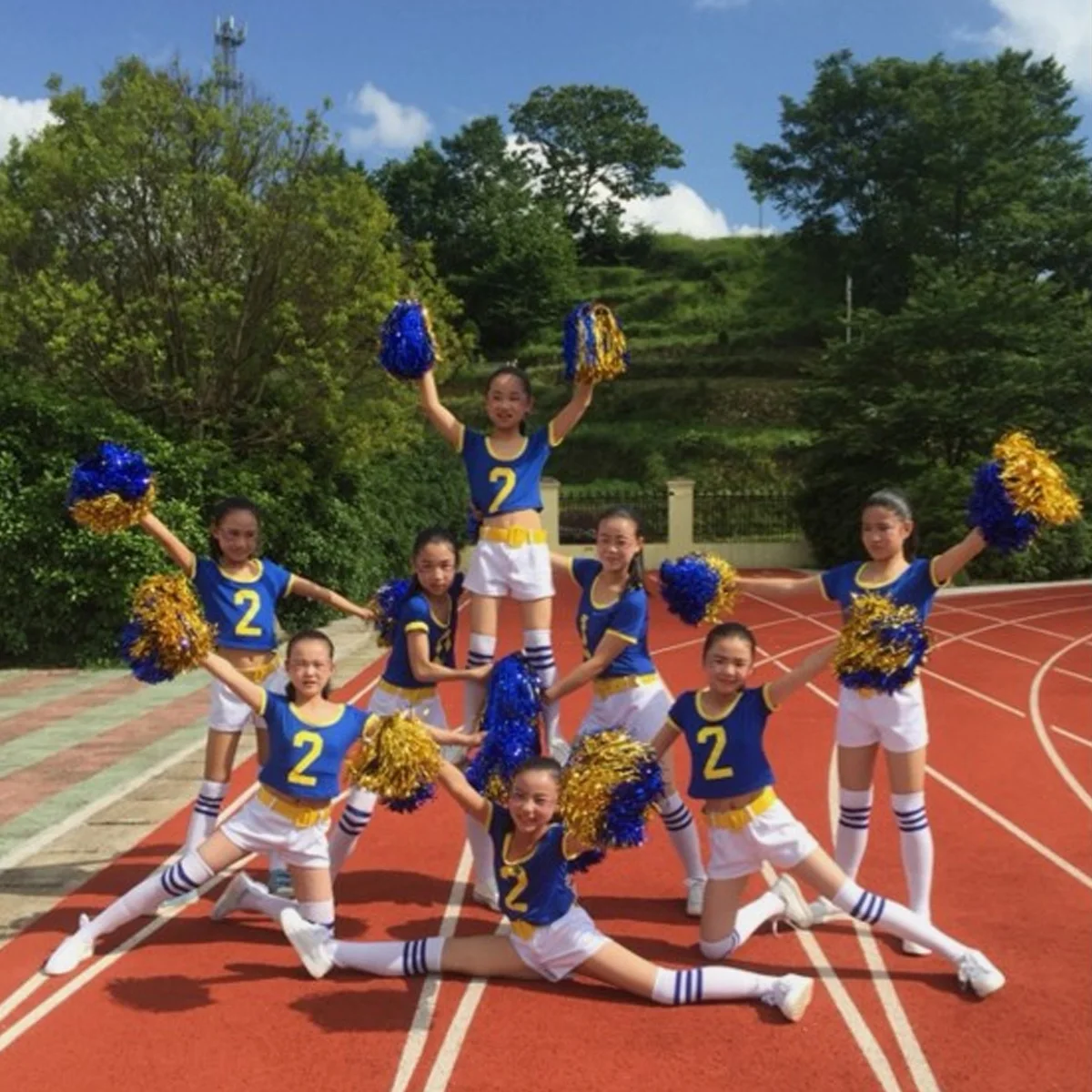 12 Pcs Cheerleader Pompom Dance Cheer Pom White Pom Poms DIY Cheer Poms Red Pompoms Metal Foil Rainbow Cheerleading