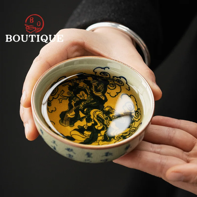 100ml Old Pottery Clay Blue and White Teacup Japanese Master Cups Personal Cup Household Chinese Tea Set Equipment Decoration