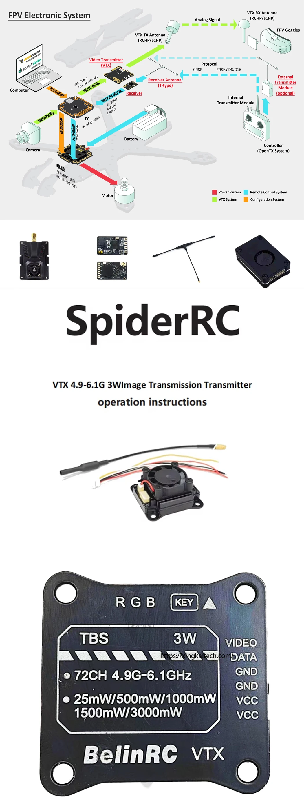 FPV 4,8G 5,8G 6,1G Videosender 3W VRX TX FPV Videoübertragung VTX 3W PAL/NTSC Dual Core Anti Burn Board für Quadcopter – Detail 2