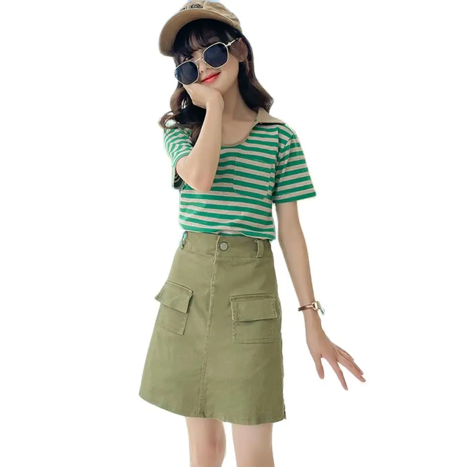 

Girls Clothes Striped Girls Clothing Tshirt + Skirt Girl Set Casual Style Children Clothes Girl