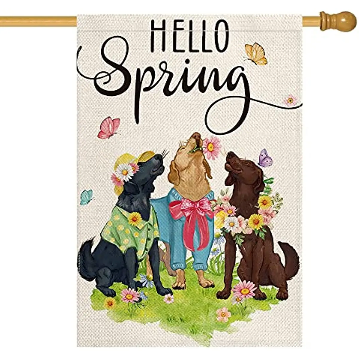 

New Hello Spring Dog House Flag Double Sided Outside, Floral Seasonal Yard Outdoor Flag