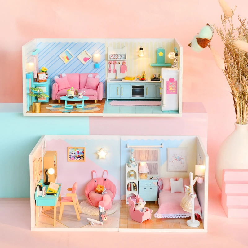 DIY 나무 미니어처 모델 키트 공주 침실 카사 3D 퍼즐 인형 집 가구 룸박스 홈 장식 친구 크리스마스 선물