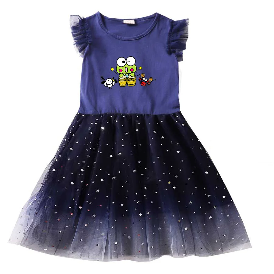 

Cute Kerokero Keroppi Summer Kids Dresses for Girls Kids Cartoon Short Sleeve Princess Dress Children's Prom Mesh Dresses