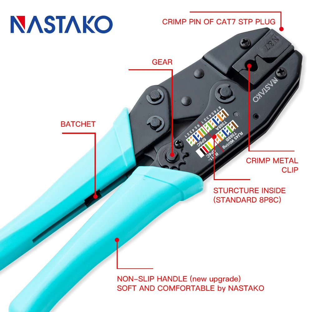 RJ45 crimping tool for Cat6a shielded metal clip Cat7 connector network tools