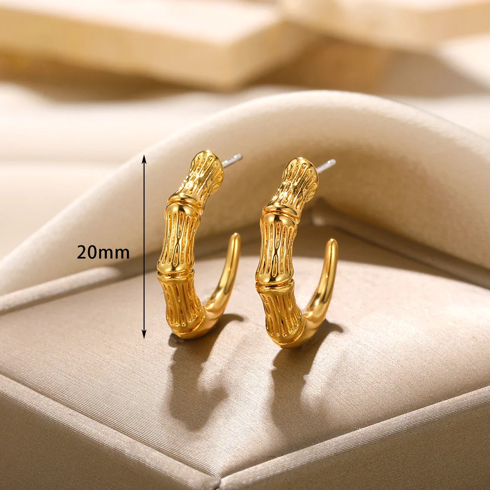 Texture Bamboo Earrings Gold Geometric