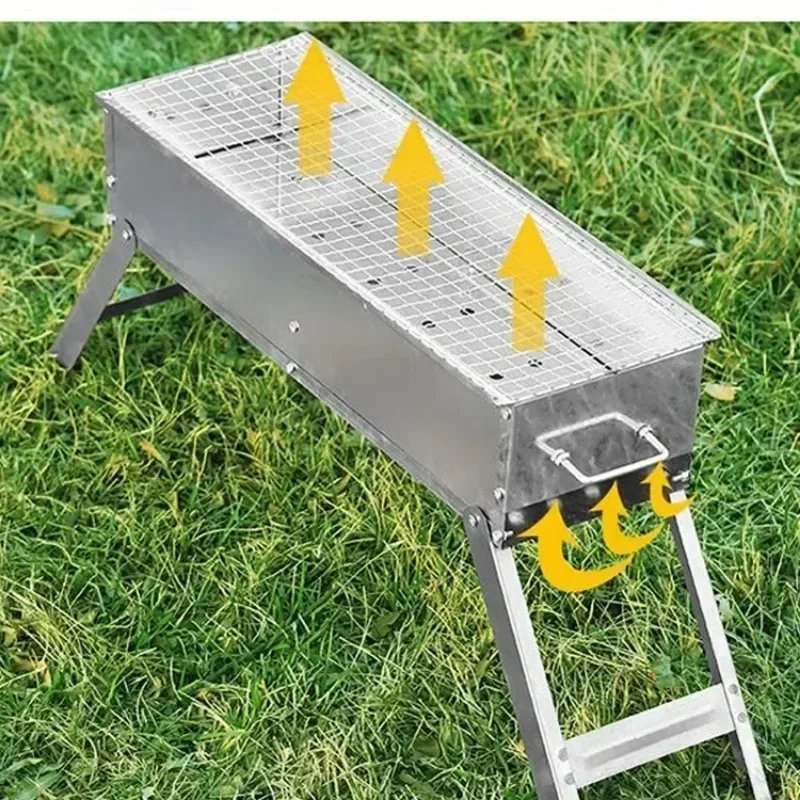 Outdoor Barbecue Grill Stainless Steel Charcoal BBQ Stove Portable Home Folding Wood-Burning BBQ Grill for Camping Picnic