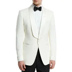 White Jacket Black Pants Formal Wedding Men Suit Groom Tuxedo Shawl Lapel Slim Fit Blazer Hombre High Quality Custom 2 Piece Set