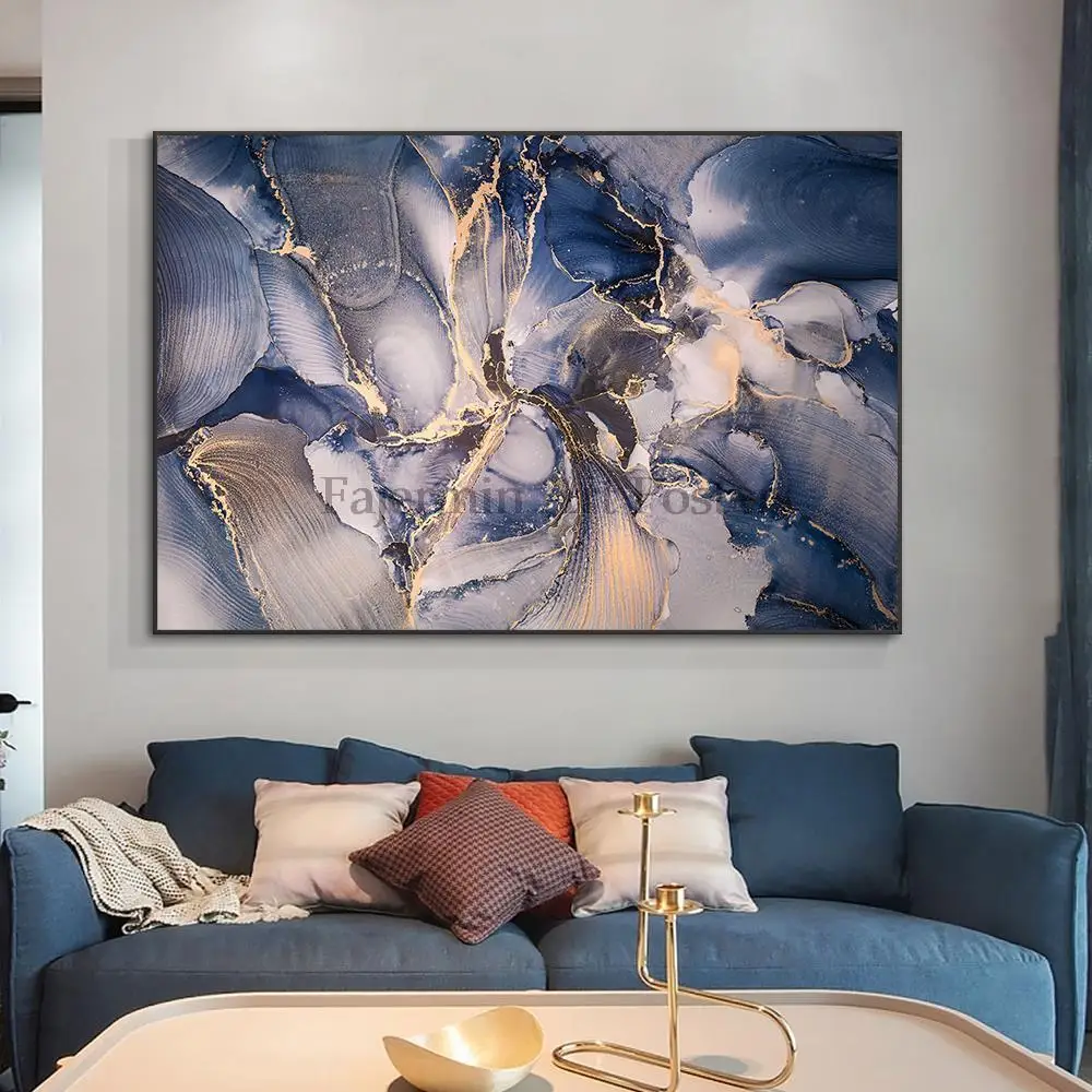 

Gold White, Light Blue Abstract Nordic Aesthetic Canvas Paintings Prints Minimalist Artwork Wall Posters Pictures Room Decor