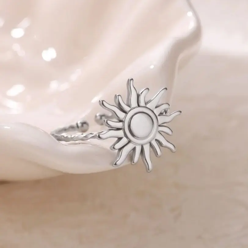 Stainless Steel Sun Rings For Women Geometric Adjustable Finger Ring