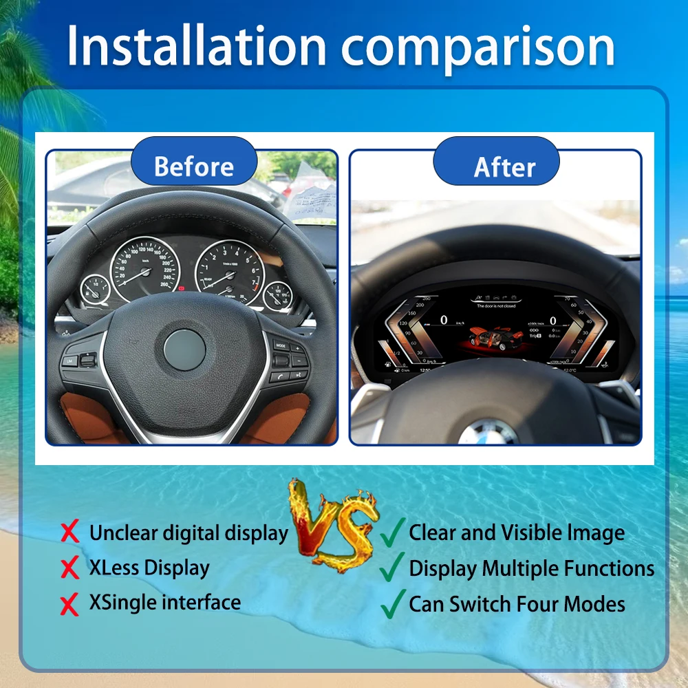 BMW 3 시리즈 F30 F31 GT F34 4 시리즈 F32 F33 F36 차량용 스마트 LCD 디지털 대시보드 12.3인치 리눅스 시스템 플러그 앤 플레이