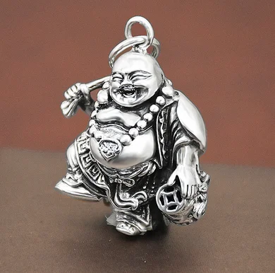 

Кулон Будды с большим животом для мужчин и женщин, ожерелье из стерлингового серебра 925 пробы в ретро стиле