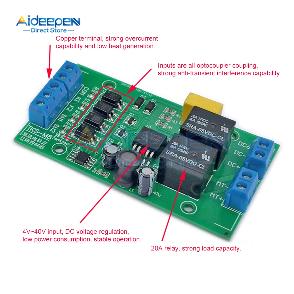 

DC 5V 12V 24V Wide Voltage Motor Forward and Reverse Controller 20A High Current With Limit Relay Driver Lifting Control Board