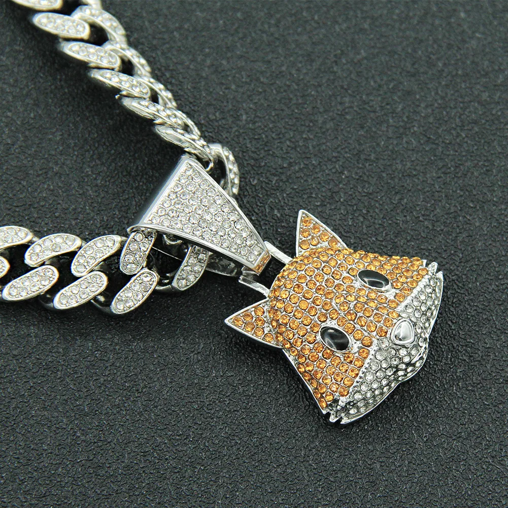

Iced Out Cuban Chains Bling Diamond Animal Fox Rhinestone Pendants Mens Necklaces Gold Chains Hip Hop Charm Gold Jewelry for Men