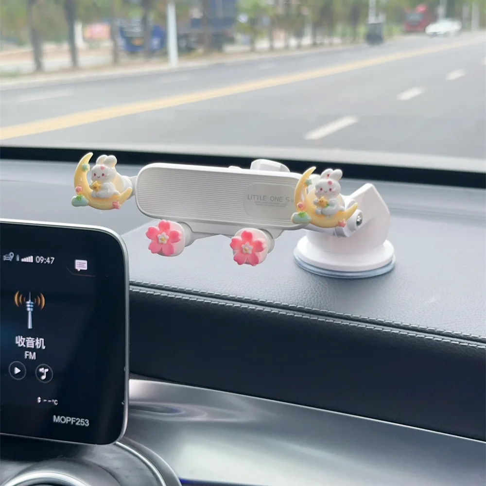 Multi-Function Car Phone Holder - Cartoon Style Suction Cup Mount for Air Vent, Gravity Support Stand for Navigation & Daily Use