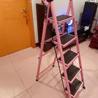Non-slip Home Step Ladders Multi-functional Thickened Steel Pipe Shrinking Step Stools Climbing Stairs Indoor Folding Ladder ZZ 6