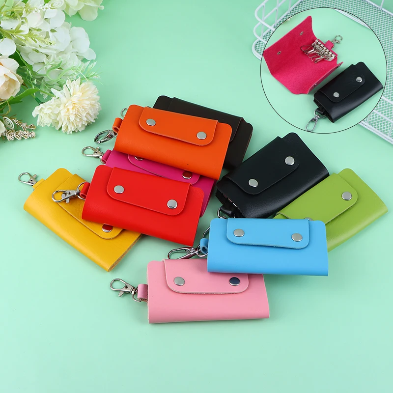 1PCS Portable Simple Solid Color Storage Bag Leather Housekeeper Holders Car Keychain Key Holder Bag Case Unisex Wallet Cover storage bag key organizer key case key purse key holder